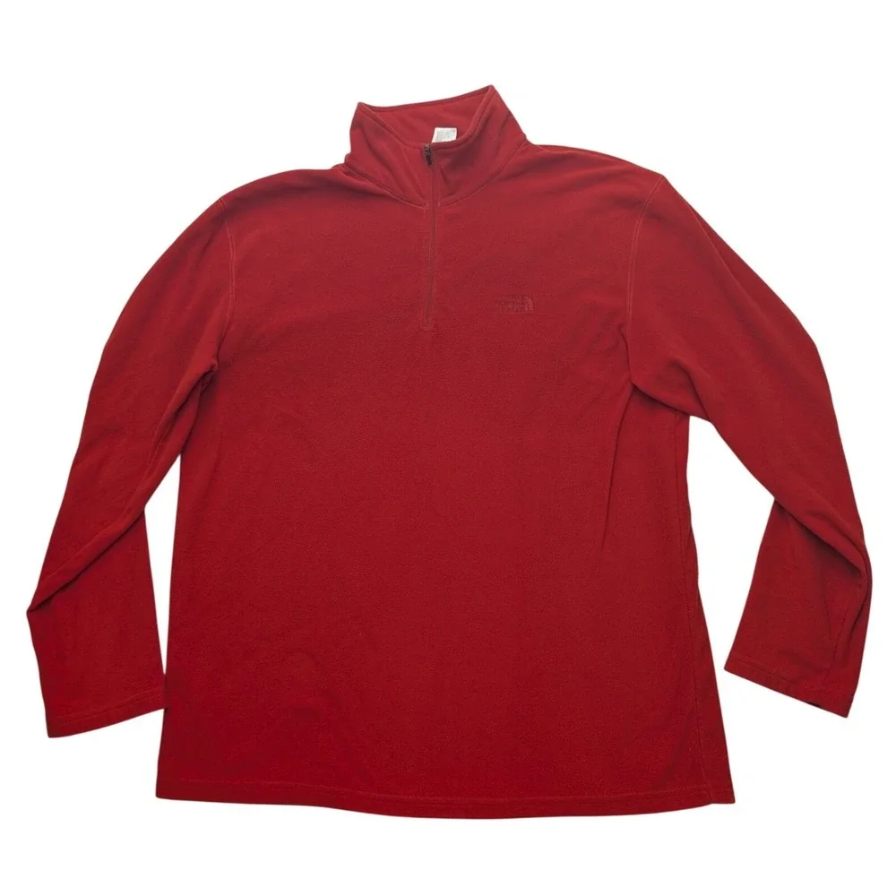 The North Face Fleece Pullover Mens XL Red TKA 100 Quarter Zip Mock Neck Logo